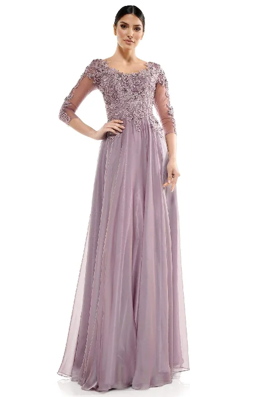 Solid color dresses for womenMarsoni by Colors - M281 Embroidered V-Neck With Sheer Long Gown