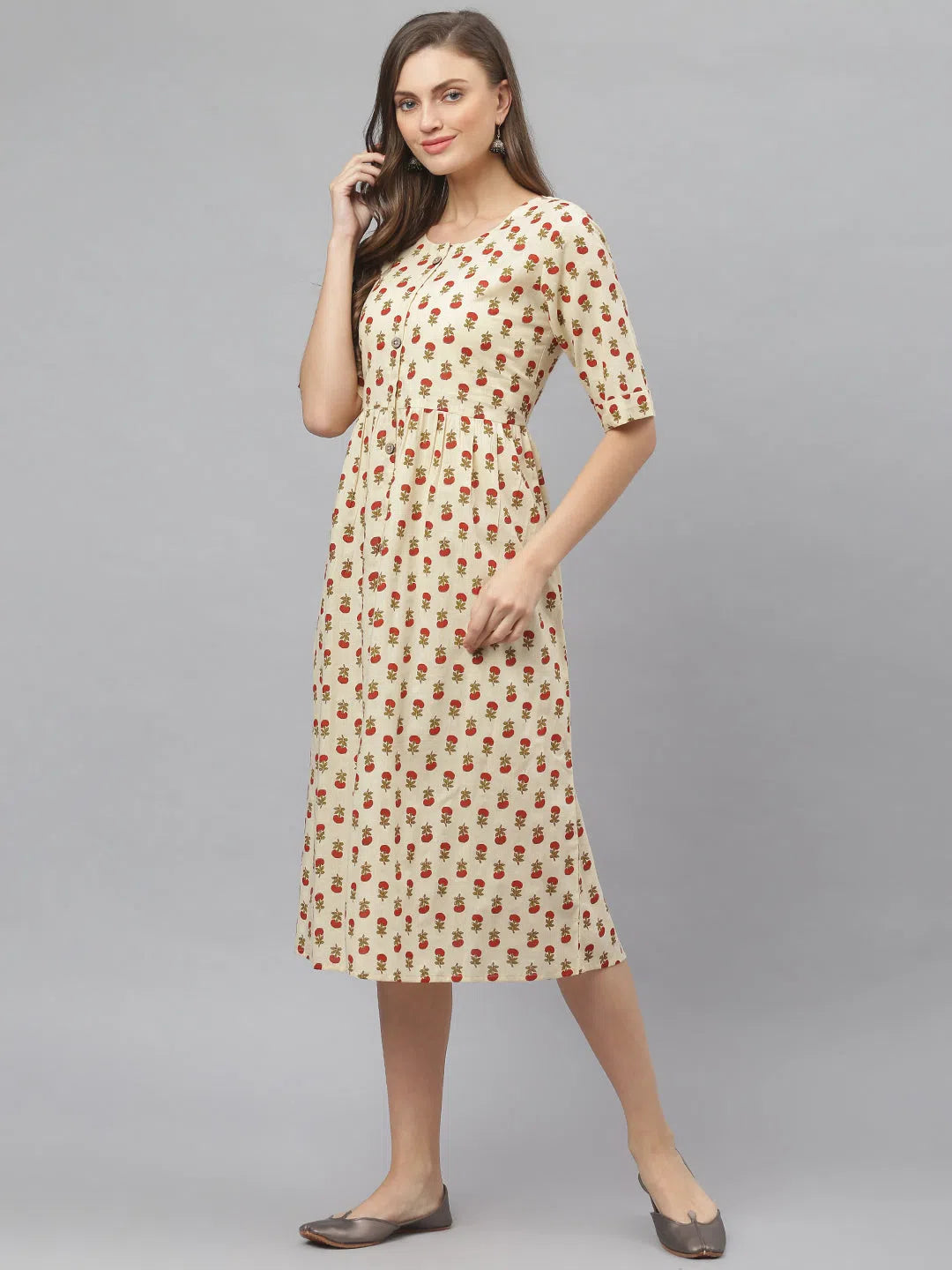 Silk dresses for womenStylum Women's Floral Printed Cotton Midi Flared Dress