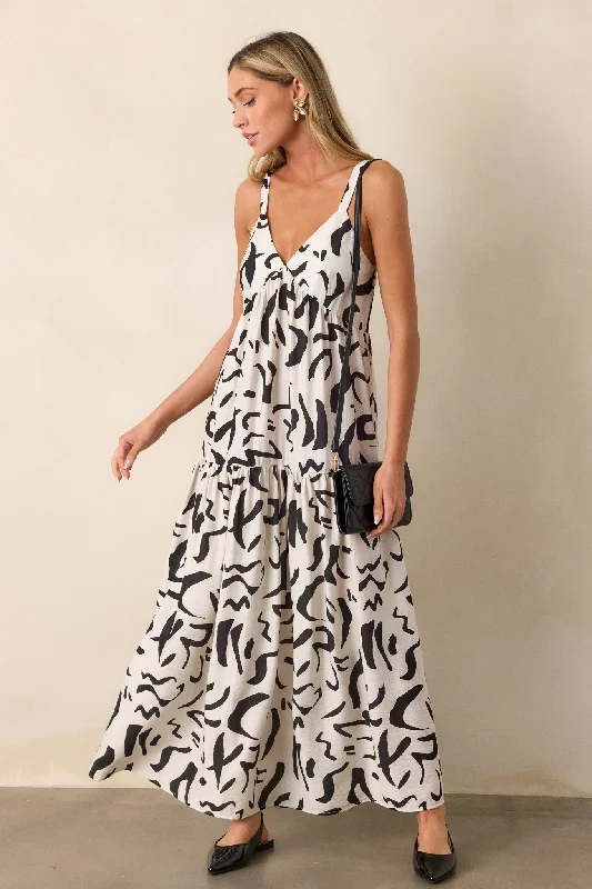 Vintage women's dressesJust Having Fun White Abstract Maxi Dress