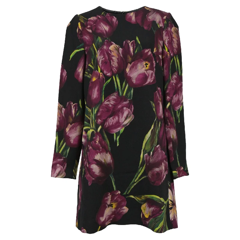 Custom-made dresses for personalized fitsDolce & Gabbana Mini Tulip Printed Shift Dress in Black Viscose