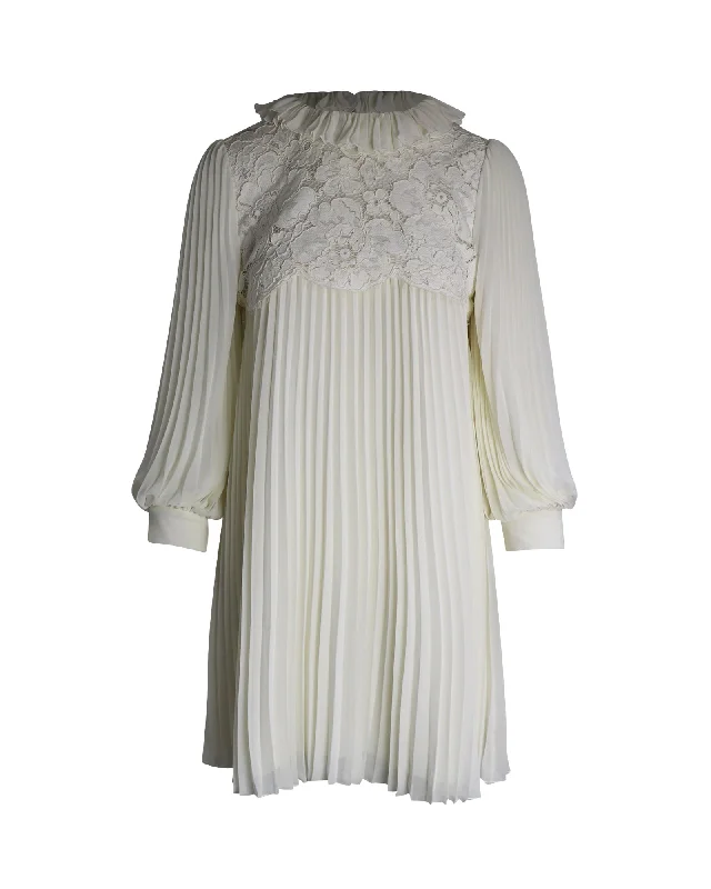 Bridal dresses for womenPhilosophy di Lorenzo Serafini Lace-Paneled Pleated Mini Dress in White Polyester