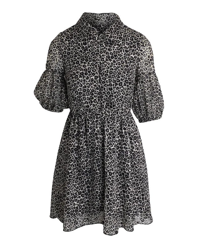 Sustainable dresses for eco-conscious womenPinko Puff Sleeve Mini Dress in Animal Print Polyester