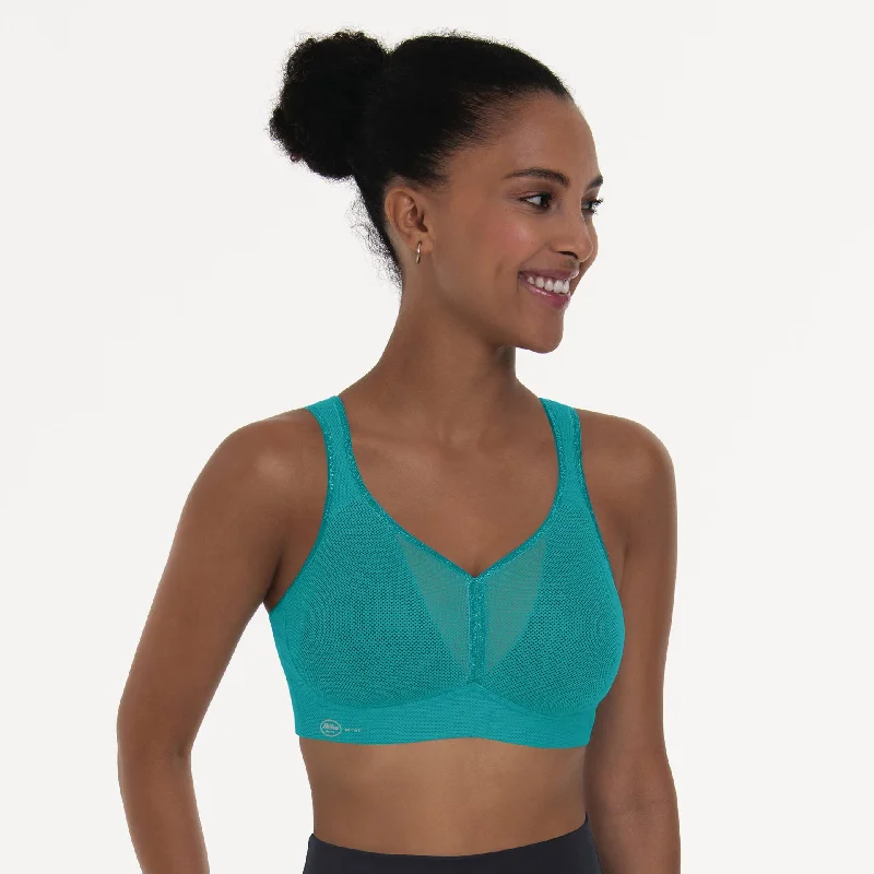 satin lingerie with lace details on the bustAnita Air Control Sports Bra in Peacock (#5544)