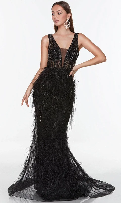 Velvet dresses for winterAlyce Paris 61270 - Sleeveless Feather Long Dress