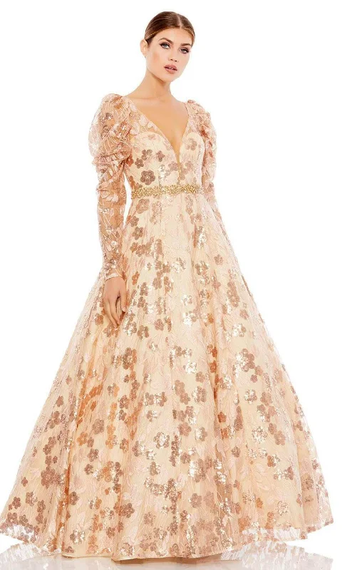 Midi dresses for womenMac Duggal - 12458 Floral Puffed Sleeve Prom Gown