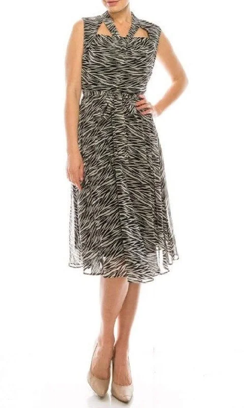 Bell sleeve dresses for womenMaison Tara - 91087M Knee Length Cutout Ornate Zebra Print Dress