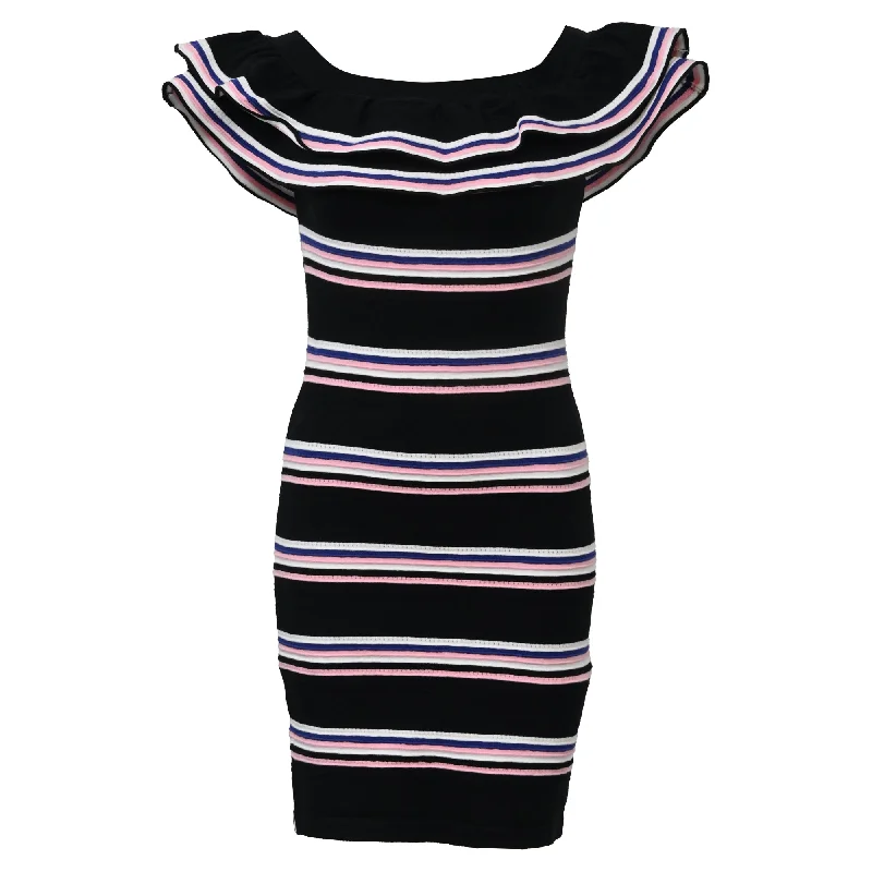 V-neck dresses for womenMSGM Mini Friday Off-Shoulder Ruffle Striped Dress in Multicolor Cotton