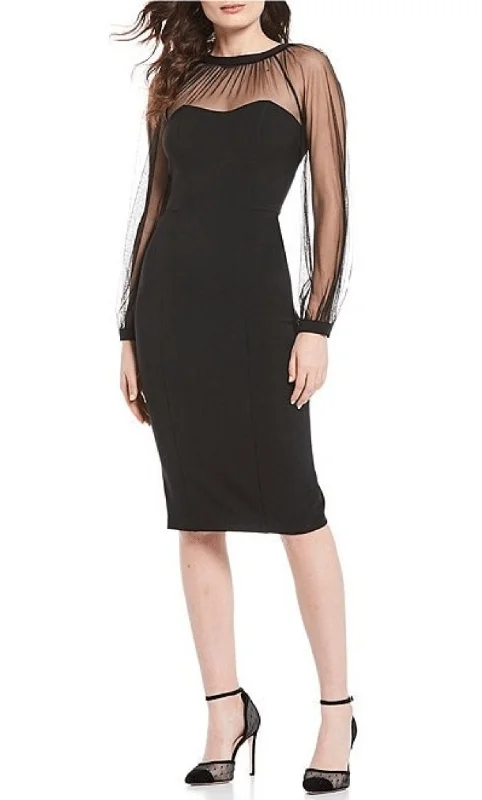 Designer dresses for high-end fashionMaggy London G4507M - Illusion Sleeve Midi Dress