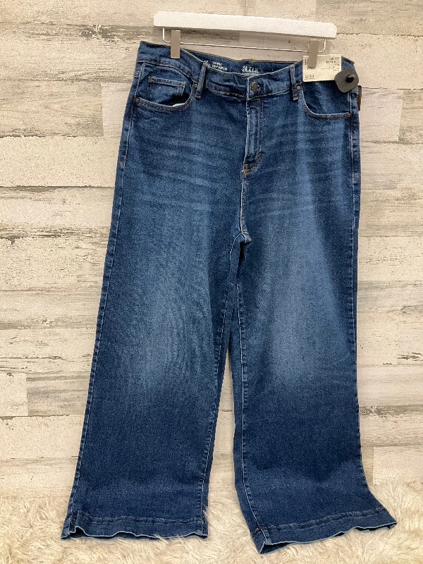 Jeans with a cropped length and distressed finish for a trendy and casual appearanceJeans Wide Leg By Ana In Blue Denim, Size: 14