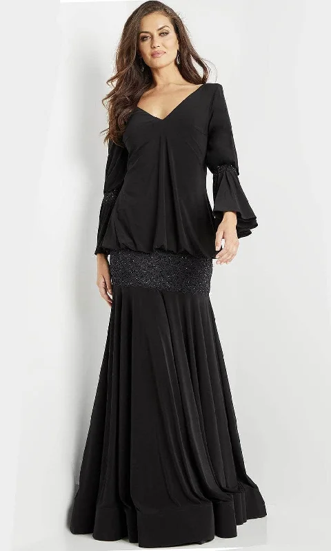 Silk dresses for womenJovani 07811 - V-Neck Long Sleeve Evening Gown