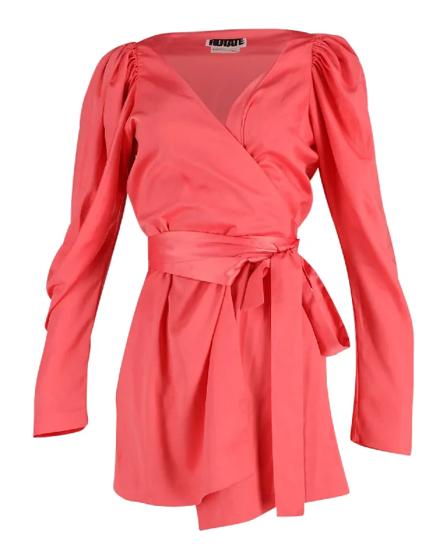 Glamour dresses for red carpet appearancesRotate Birger Christensen Bridget Mini Wrap Dress in Pink Satin