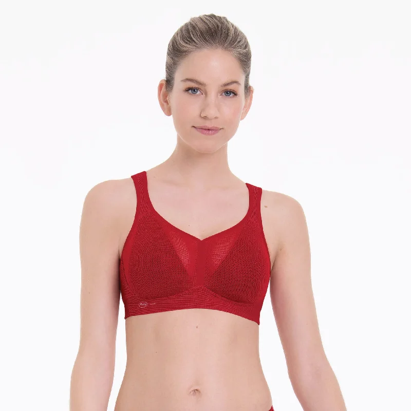 sheer lingerie with lace appliqués on the bustANITA Air Control Sports Bra in Lipstick Red  (#5544)