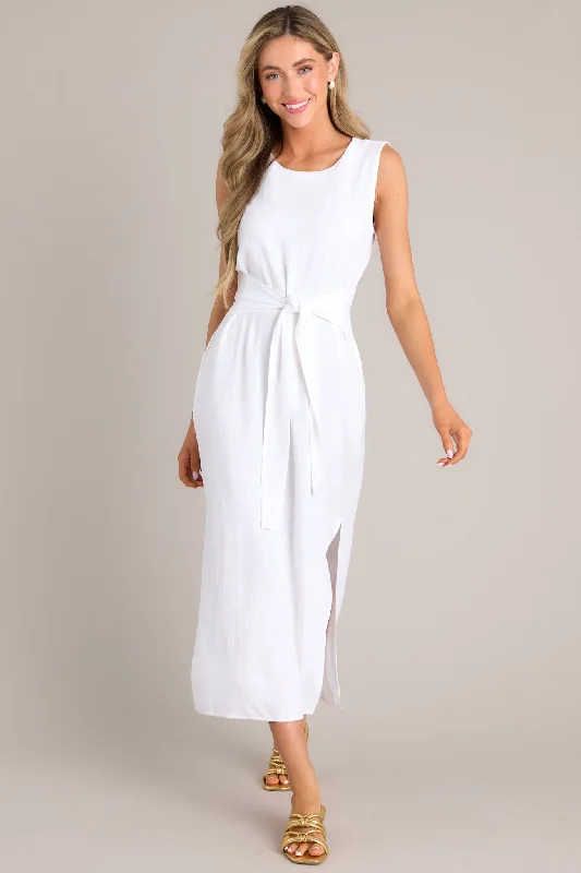 Batwing sleeve dresses for womenNurturing Spirit White Waist Tie Maxi Dress