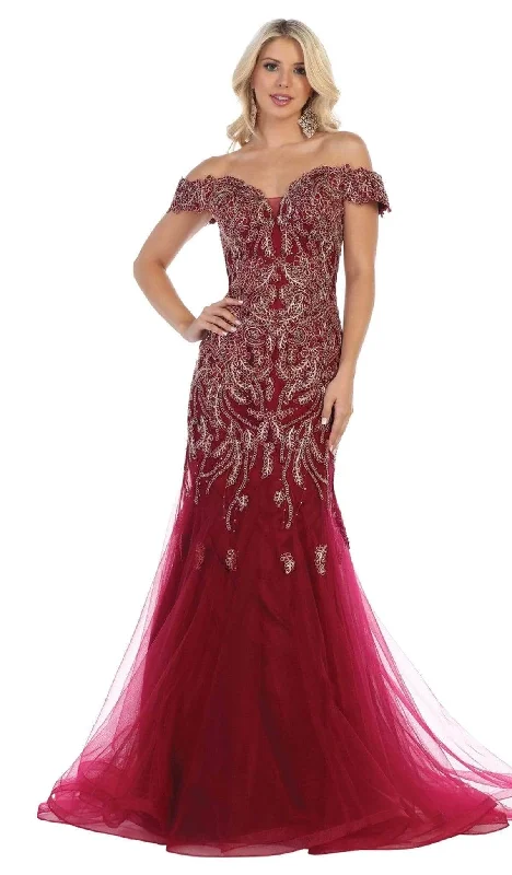 Glamour dresses for red carpet appearancesMay Queen RQ7705 - Off Shoulder Trumpet Evening Gown