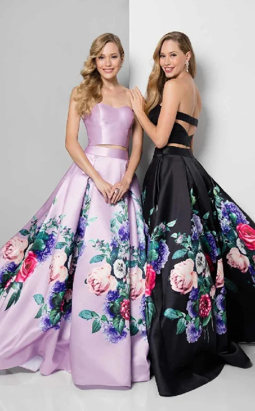 Bell sleeve dresses for womenTerani Couture - Two-Piece Floral Pleated A-Line Gown 1711P2703