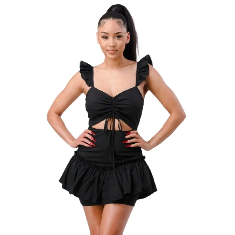 Flowy dresses for womenSweetheart With Drawstring Bow Cutout Ruffled Flutter Sleeves Mini Dress