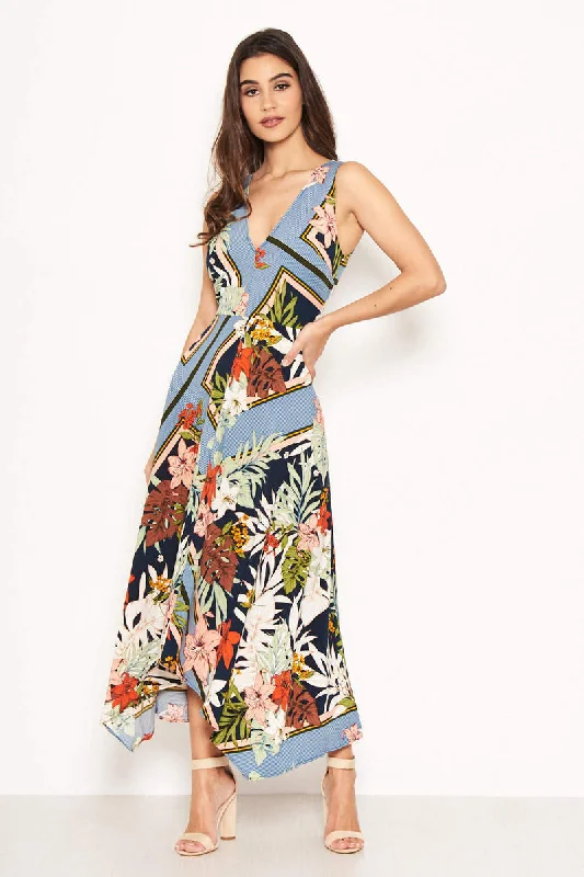 Plus-size dresses for womenNavy V-Neck Tropical Maxi Dress