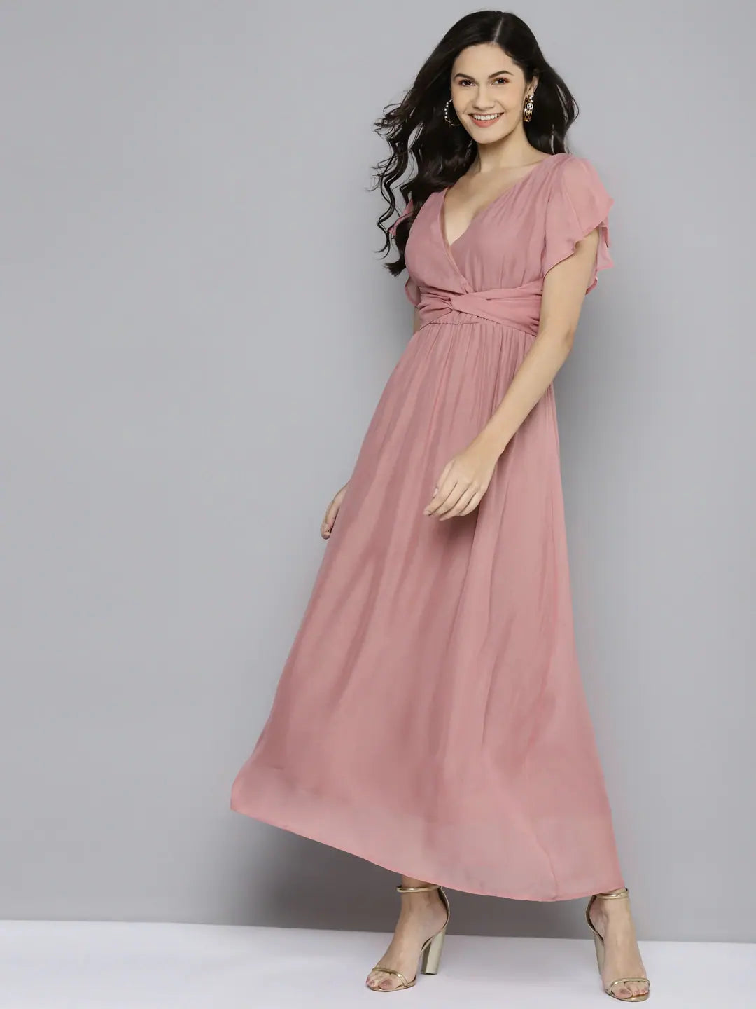 Statement dresses for making a fashion statementWomen Onion Pink Wrap Belted Maxi Dress