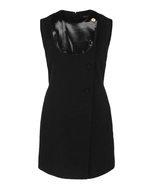 Festival dresses for music and arts eventsMedusa Sleeveless Button Black Tweed Mini Dress