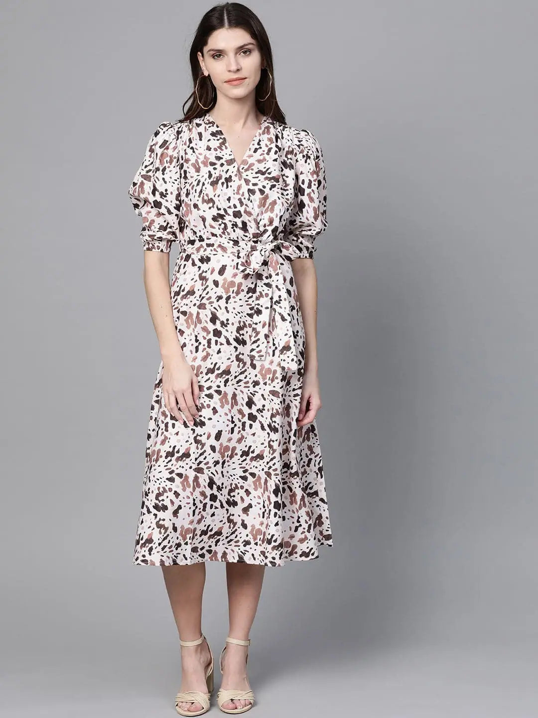 High-slit dresses for womenOff White Leopard Belted Midi