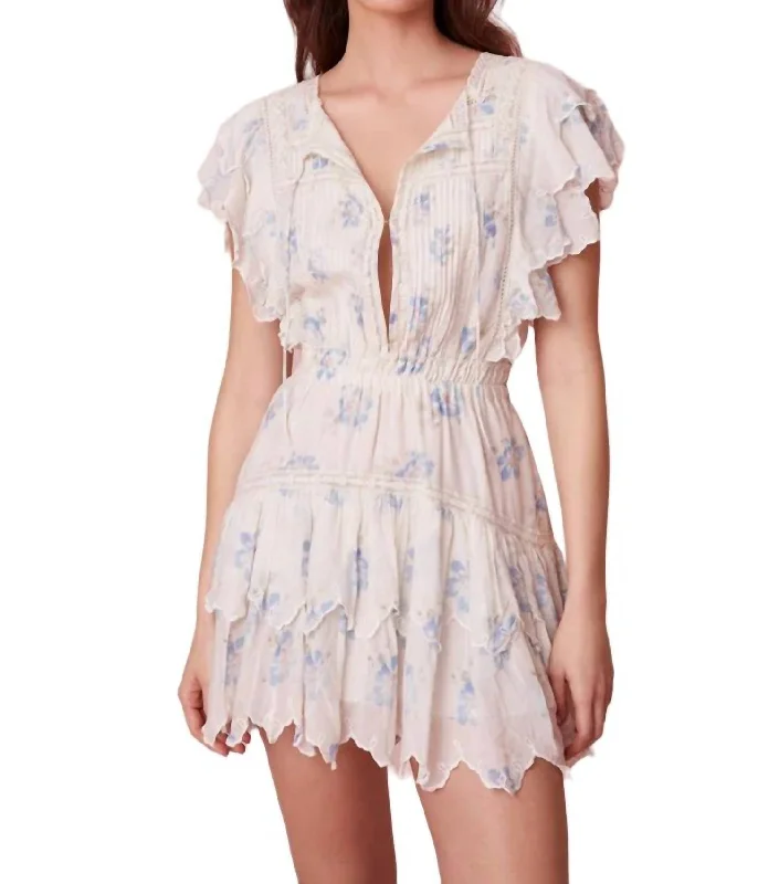 Backless dresses for womenDarryl Flutter Sleeve Floral Mini Dress In Alpine Frost