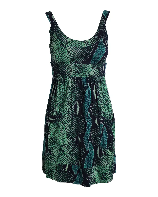 Vintage-inspired dresses for retro fashion loversDiane Von Furstenberg Snake Print Sleeveless Mini Dress in Green Silk