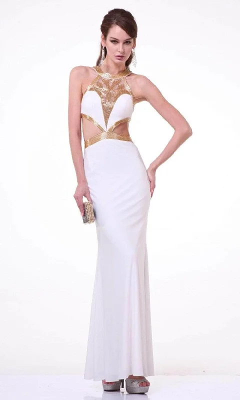 Spaghetti strap dresses for womenLadivine J735 - Beaded Halter Midriff Cutout Long Dress