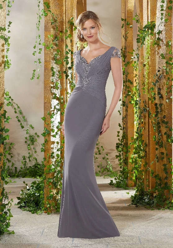 Sheath dresses for womenMGNY By Mori Lee - Beaded Venice Lace Ornate Stretch Mesh Gown 71923