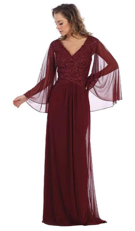 Evening gowns for formal eventsMay Queen - MQ1612 Sheer Long Sleeve V-neck Long Dress