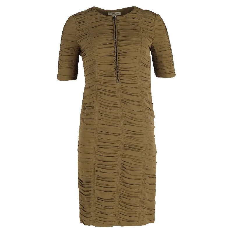 One-shoulder dresses for womenBurberry Mini Ruched Half-Zipped Dress in Brown Viscose