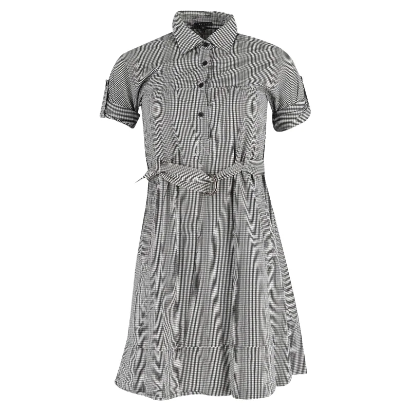 Lantern sleeve dresses for womenTheory Mini Gingham Print Belted Shirt Dress in Black Cotton