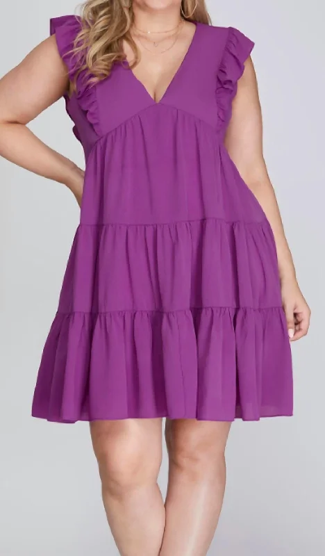 High-neck dresses for womenRuffled Mini Dress In Purple