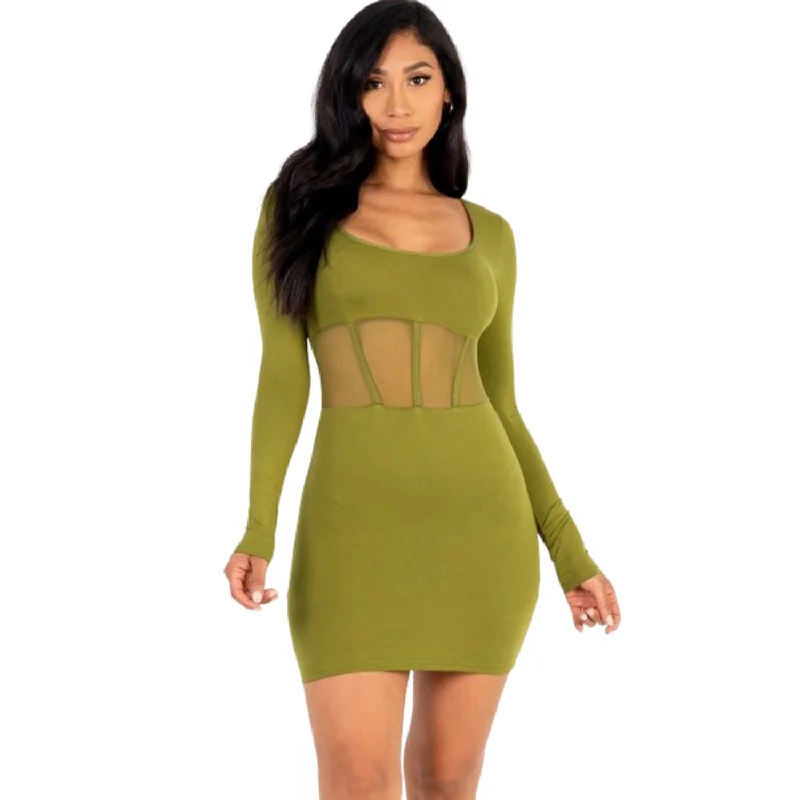 Velvet dresses for winterSquare Neck Mesh Corset Mini Dress