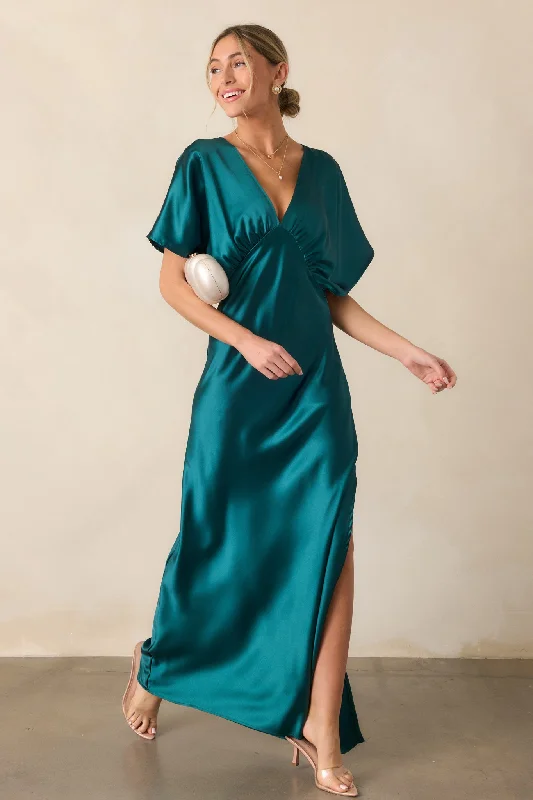 Day dresses for everyday wearSerenity Calling Teal Satin Maxi Dress