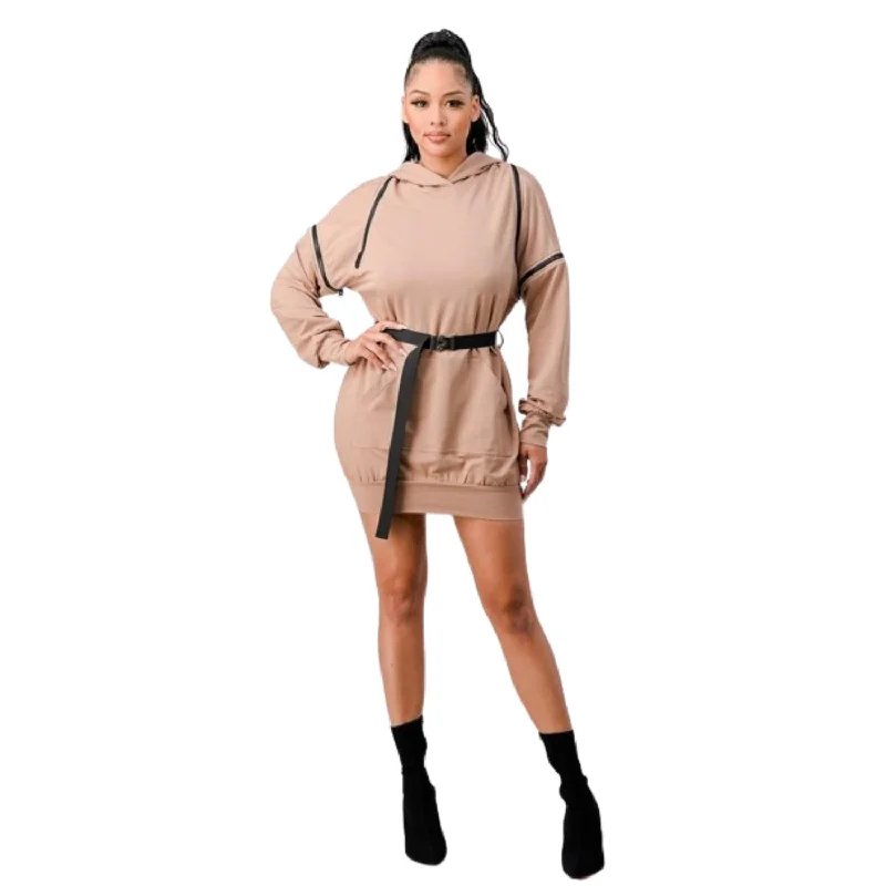 Loose-fitting dresses for womenDouble Zipper Long Sleeve Hooded Mini Dress