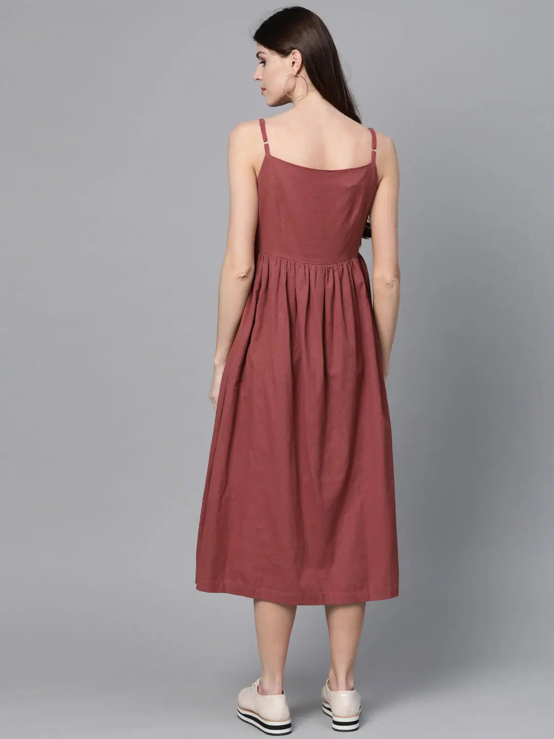 Spaghetti strap dresses for womenBurgundy Button Strappy Midi