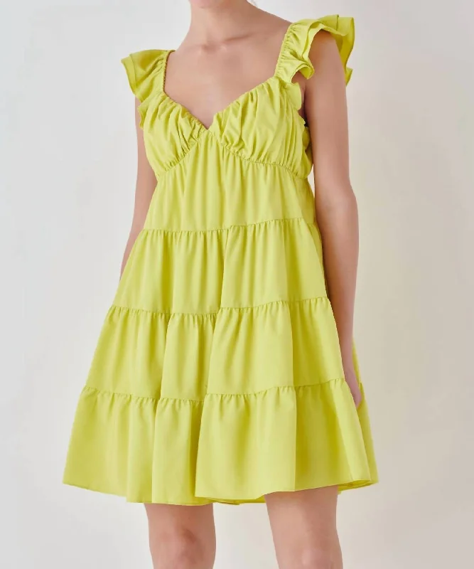 Plunging neckline dresses for womenRuffle Sweetheart Flounced Mini Dress In Lime