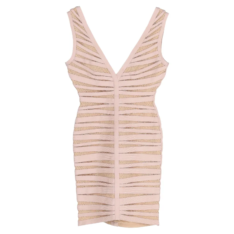 Checkered dresses for womenHerve Leger Mini Eliza Bare Embellished Dress in Nude Rayon