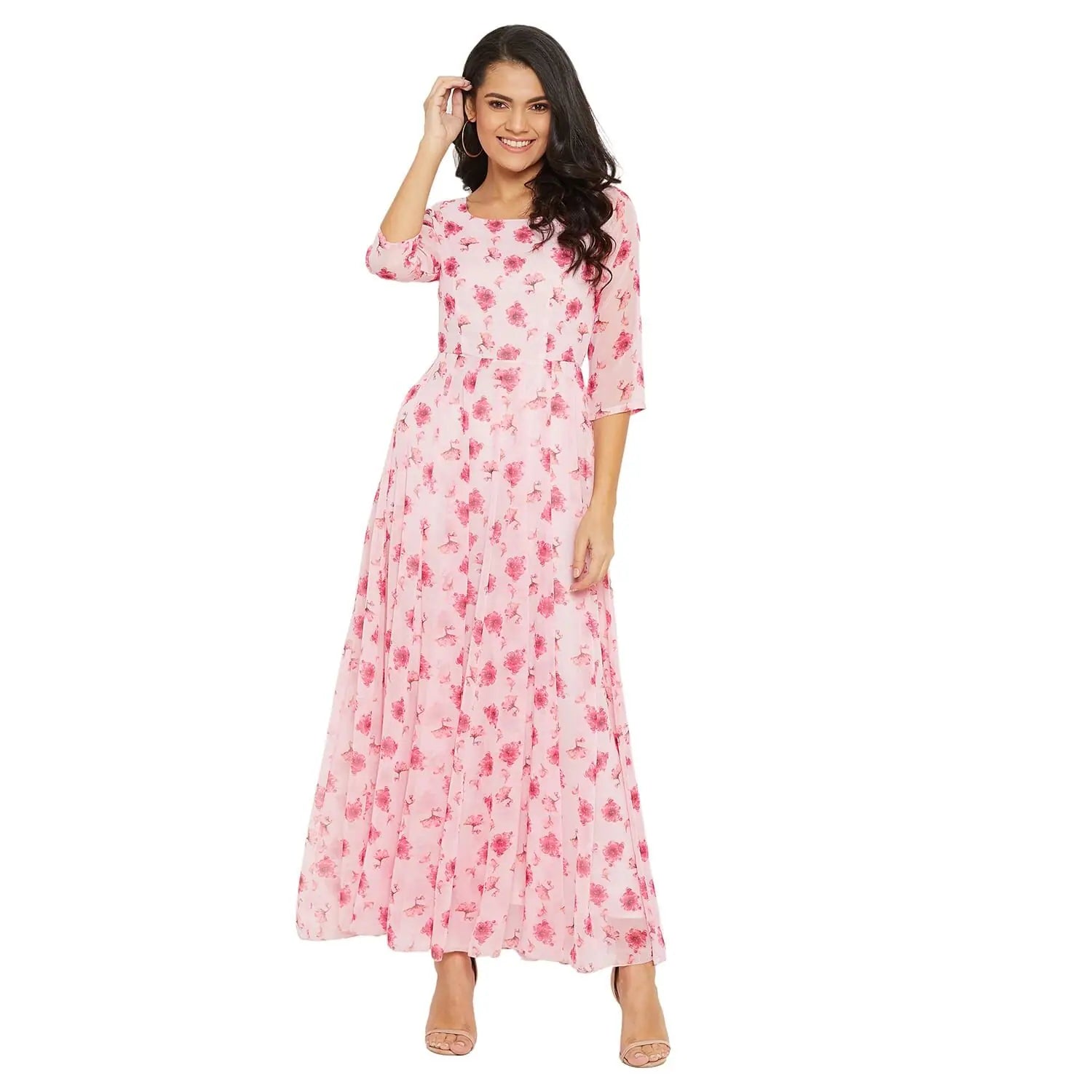 Bridesmaid dresses for womenAdults-Women Pink Floral Printed Maxi dress