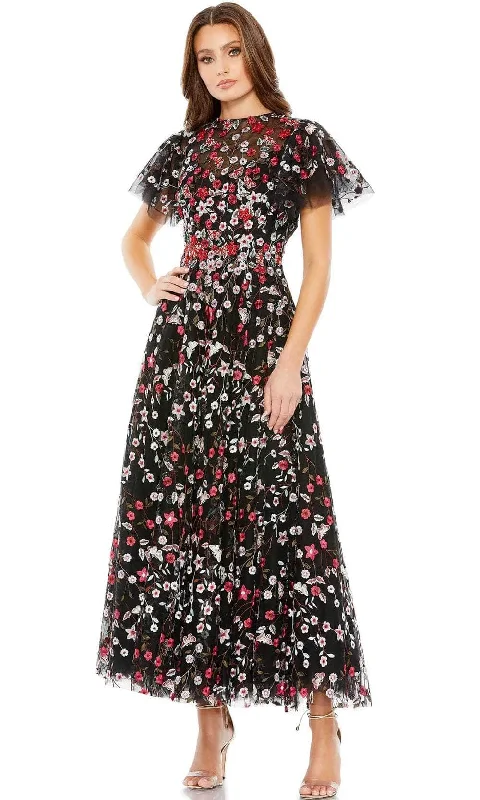 Winter dresses for cold weatherMac Duggal 20323 - Floral Embroidered Tulle Midi Dress