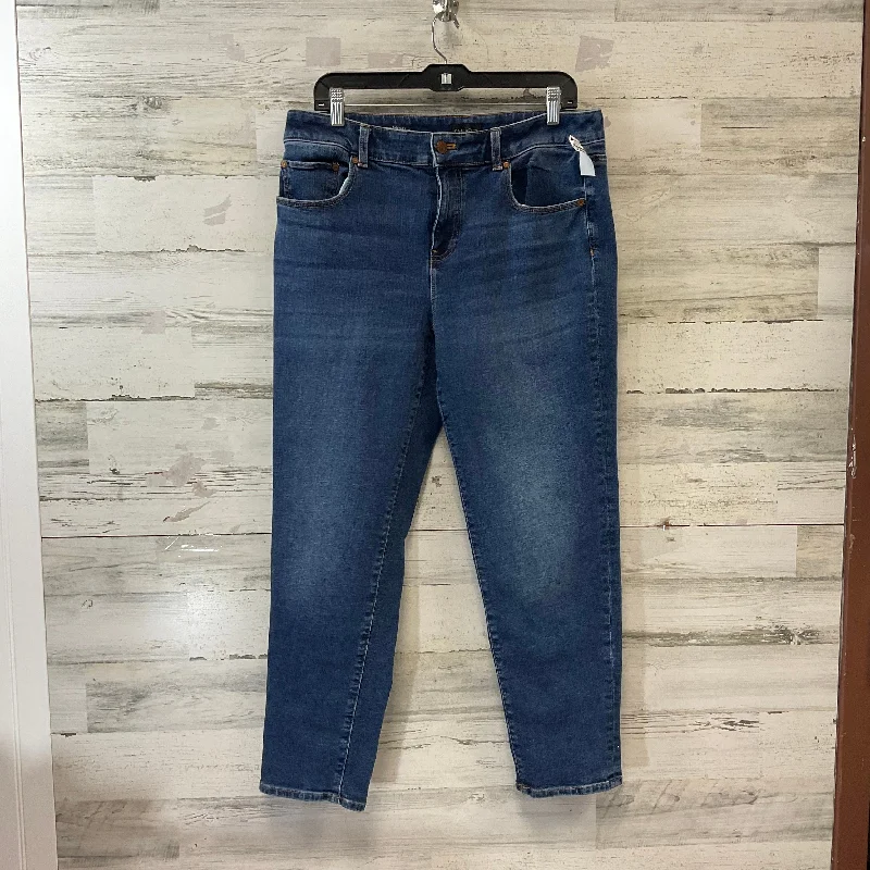 Jeans with distressing at the kneesJeans Straight By Talbots In Blue Denim, Size: 10