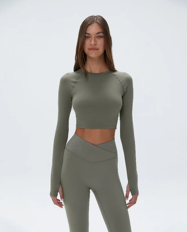 lingerie made from organic cottonLong Sleeve Crop Top - Olive Green