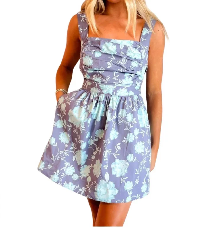 Lantern sleeve dresses for womenPrinted Mini Dress In Blue