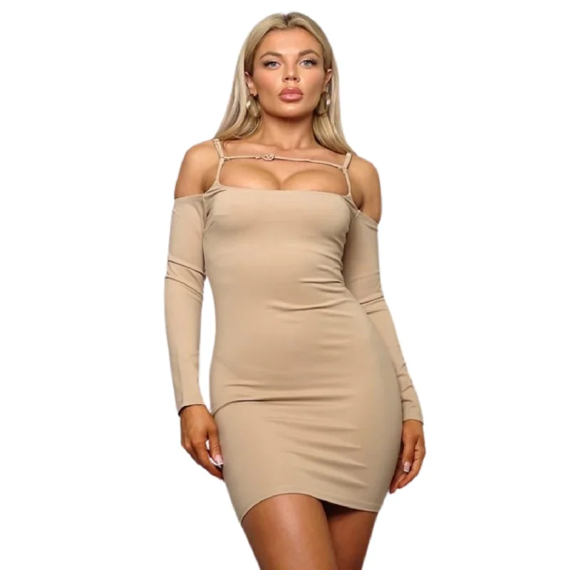 Petite dresses for womenLong Sleeve Cuff Front Strap Mini Dress