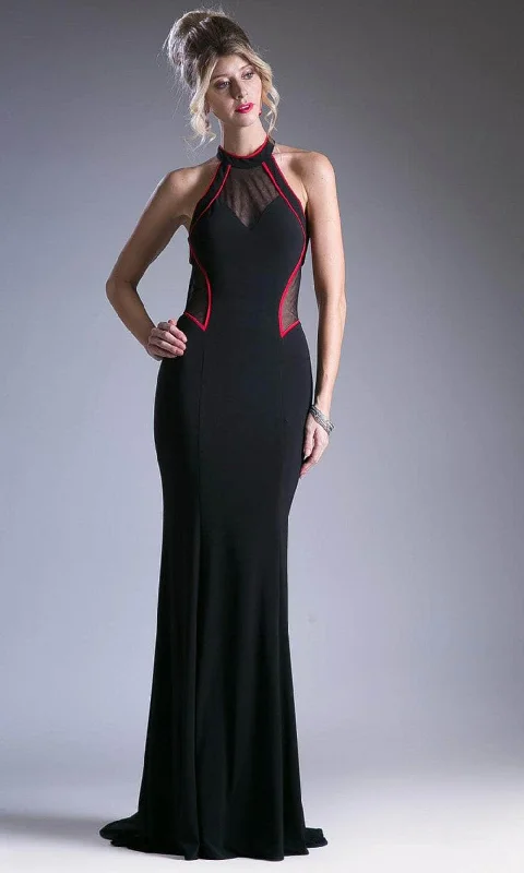 High-slit dresses for womenCinderella Divine C80319 - Outlined Halter Bare Back Gown