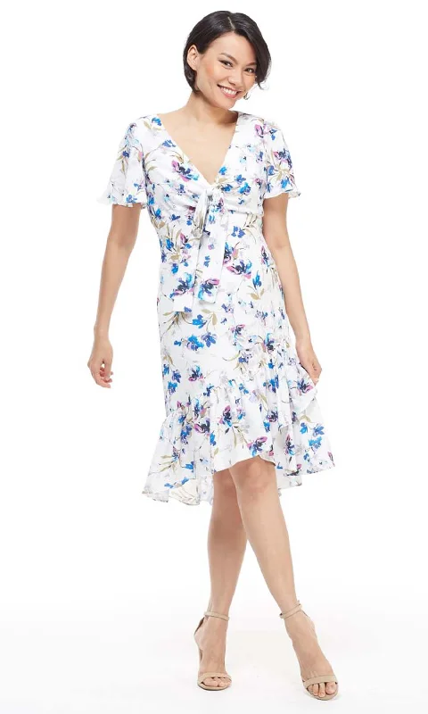 Cold-shoulder dresses for womenMaggy London - G4059M Flutter Sleeve Floral Print Wrap Skirt Dress