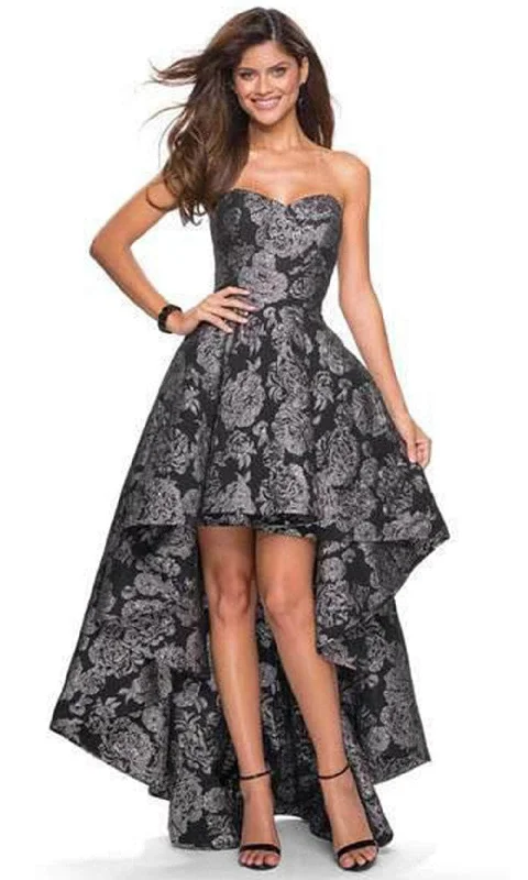 Cocktail dresses for womenLa Femme - Sweetheart Jacquard High Low Dress 27468SC - 1 pc Black/Silver In Size 2 Available