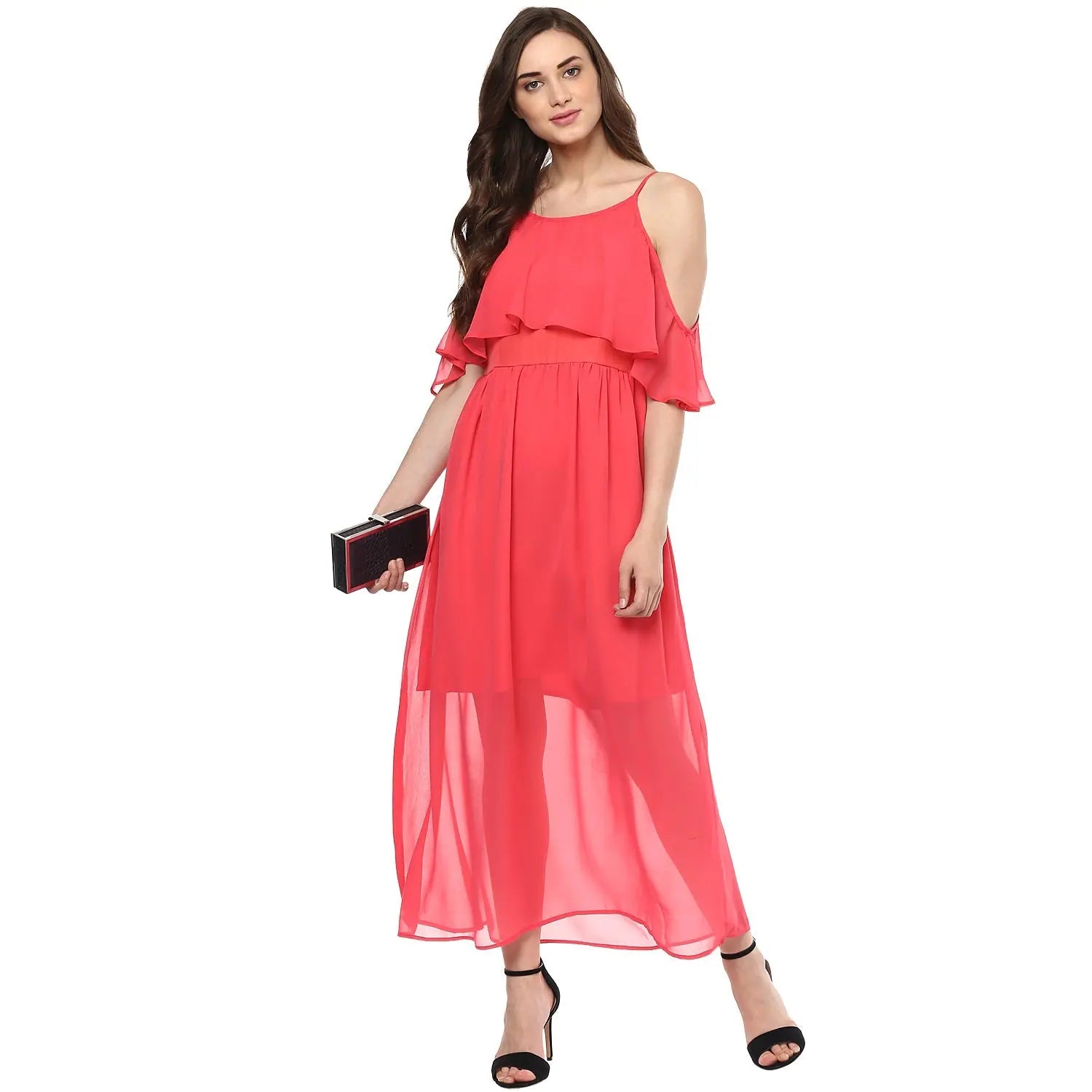 Spaghetti strap dresses for womenCold-Shoulder Maxi Dress