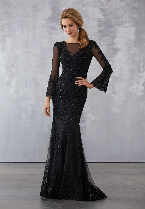 A-line dresses for womenMGNY By Mori Lee - Long Sleeve Embroidered Bateau Dress 71735