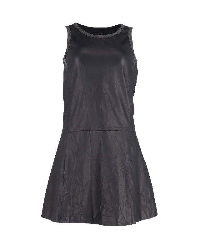 Handmade dresses for unique fashion statementsTheory Sleeveless Flared Shift Mini Dress in Black Leather